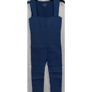 Womens Ribbed Sleeveless Yoga Jumpsuit Workout One Piece Deep Blue Medium